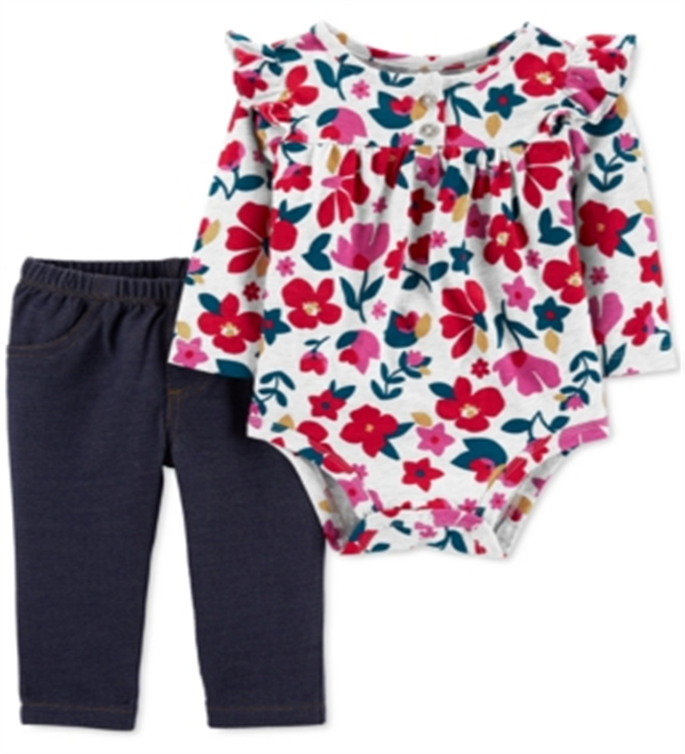 Carter's Girl' sInfant Bodysuits Print Floral Ruffle Pocket Pants Red Floral Size 24MOS