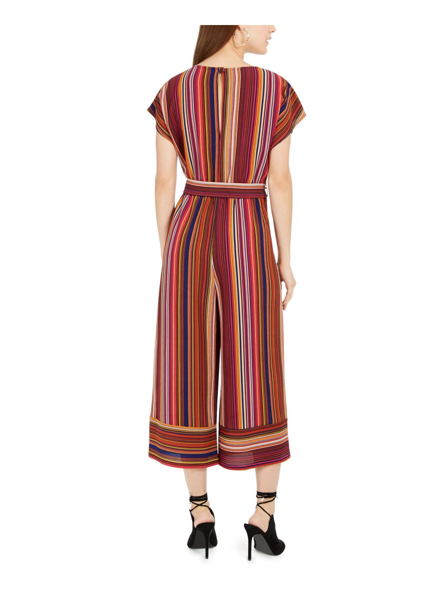 Be Bop Women's Jumpsuit Stripe Belted Wide Leg Crop Red Size Medium
