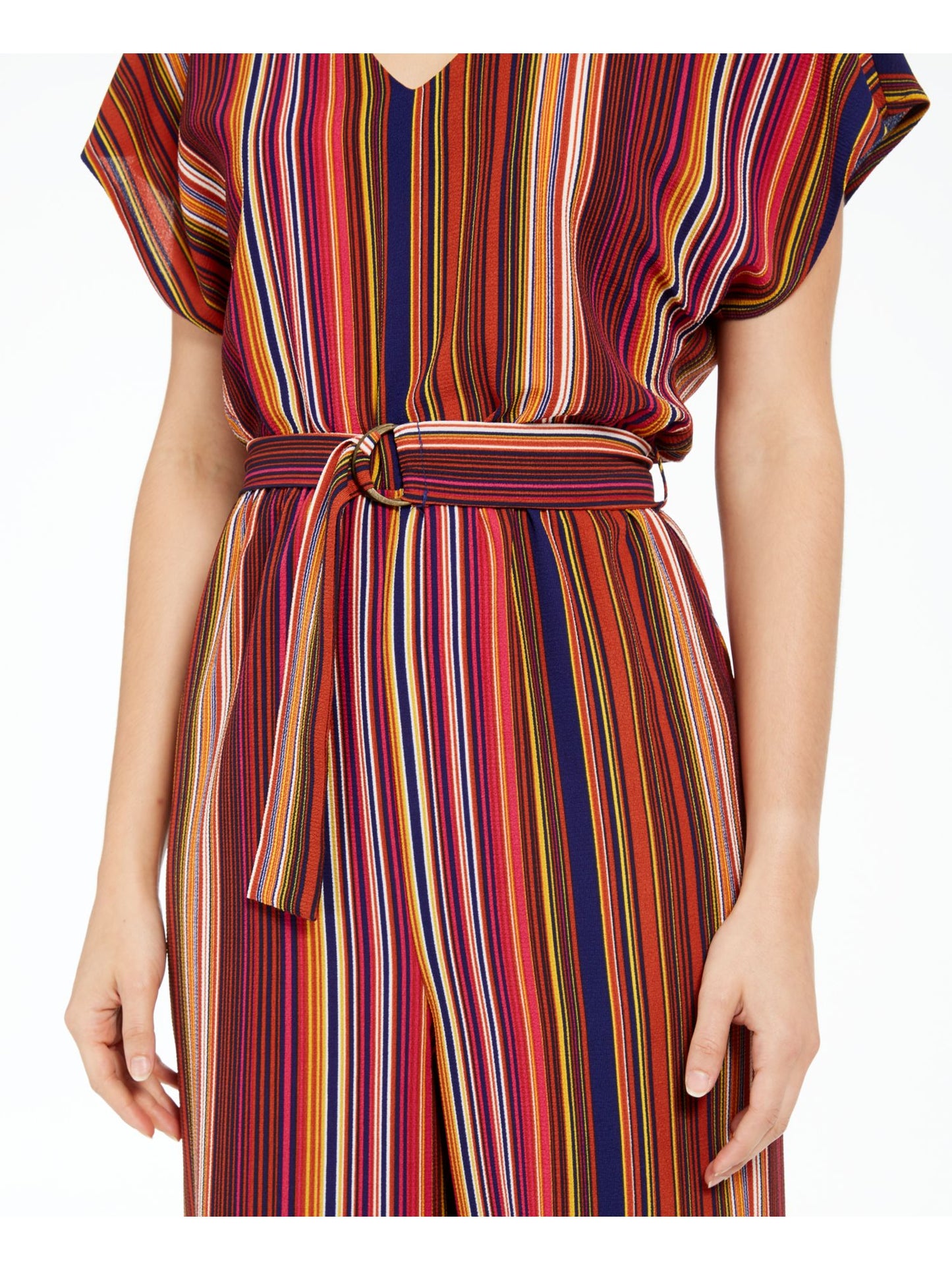 Be Bop Women's Jumpsuit Stripe Belted Wide Leg Crop Red Size Medium