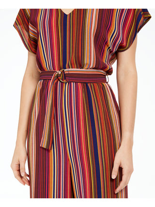 Be Bop Women's Jumpsuit Stripe Belted Wide Leg Crop Red Size Medium