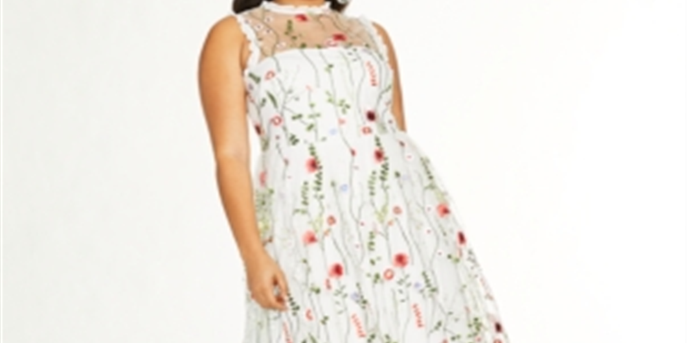 City Studios Women's Trendy Embroidered Floral Gown White Size 14W