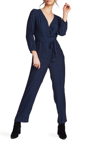 1.STATE Women's Printed Wrap Front Jumpsuit Blue Size 12