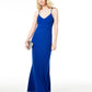 B Darlin Women's Spaghetti Strap Maxi Sheath Evening Dress Blue Size 11-12
