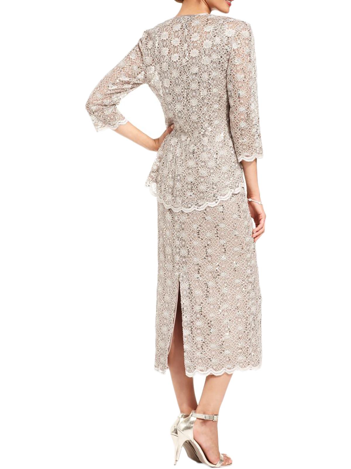 R&M Richards Women's Sequined Sleeveless Scoop Neck Tea Length Shift Dress Brown Size 18