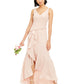 Adrianna Papell Women's V Neck Full Length Hi Lo Formal Dress Pink Size 2