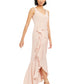 Adrianna Papell Women's V Neck Full Length Hi Lo Formal Dress Pink Size 2