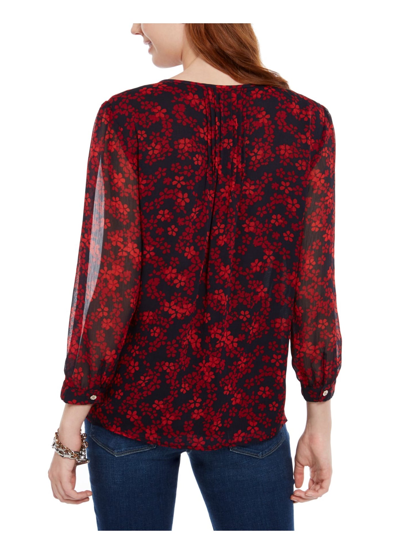 Tommy Hilfiger Women's Blouse Chiffon Pintuck Red Size X-Large