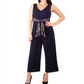NY Collection Women's Printed Tie Belt Jumpsuit Blue Size Petite X-Large