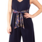 NY Collection Women's Printed Tie Belt Jumpsuit Blue Size Petite X-Large