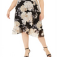 Calvin Klein Women's Plus Ruffled Floral Skirt Latte Black Size 16W