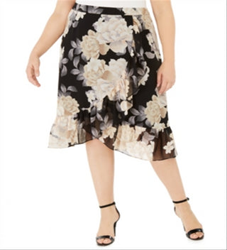 Calvin Klein Women's Plus Ruffled Floral Skirt Latte Black Size 16W