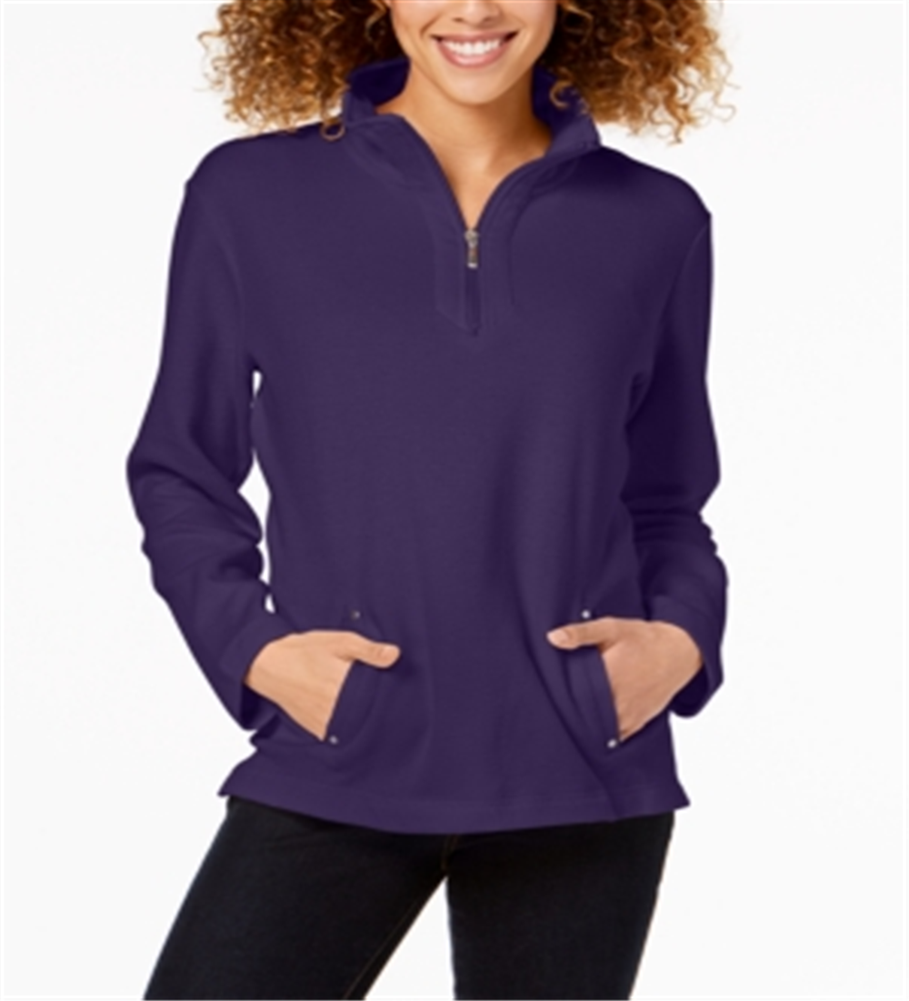 Karen Scott Women's Zip Neck Top Purple Size PP