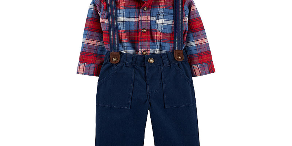 Carter's Boy's' Infant Bodysuits Plaid Shirt Pants Blue Size 18MOS