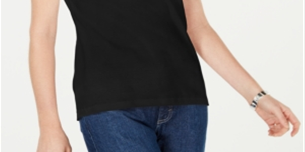 Karen Scott Women's Cotton Embellished Keyhole Top Black Size Small