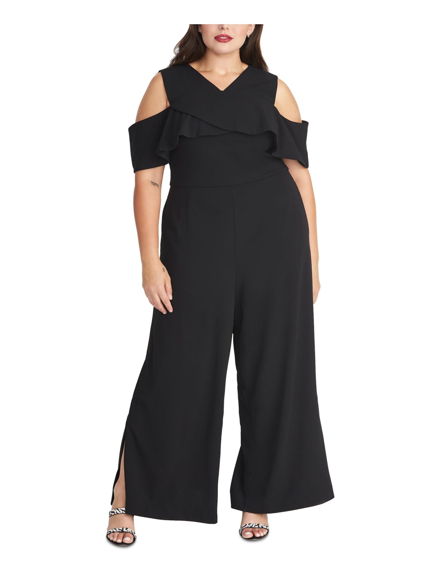 Rachel Roy Women's Cold Shoulder V Neck Evening Jumpsuit Black Size 18W