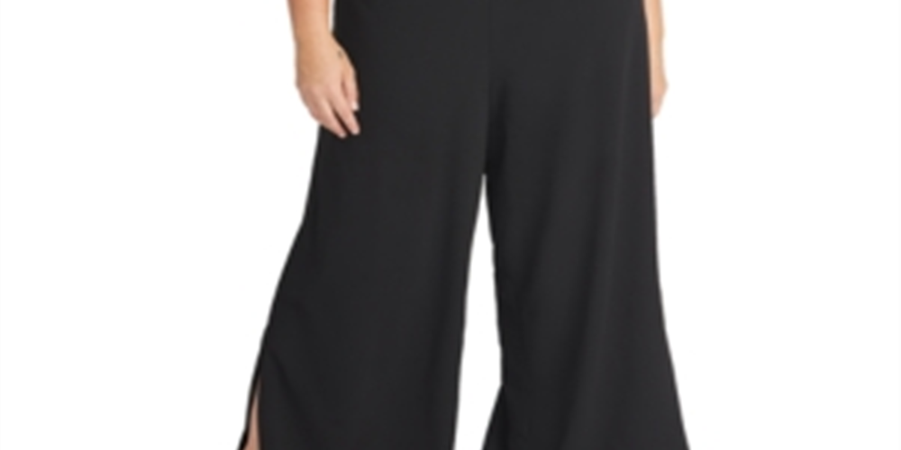 Rachel Roy Women's Cold Shoulder V Neck Evening Jumpsuit Black Size 18W