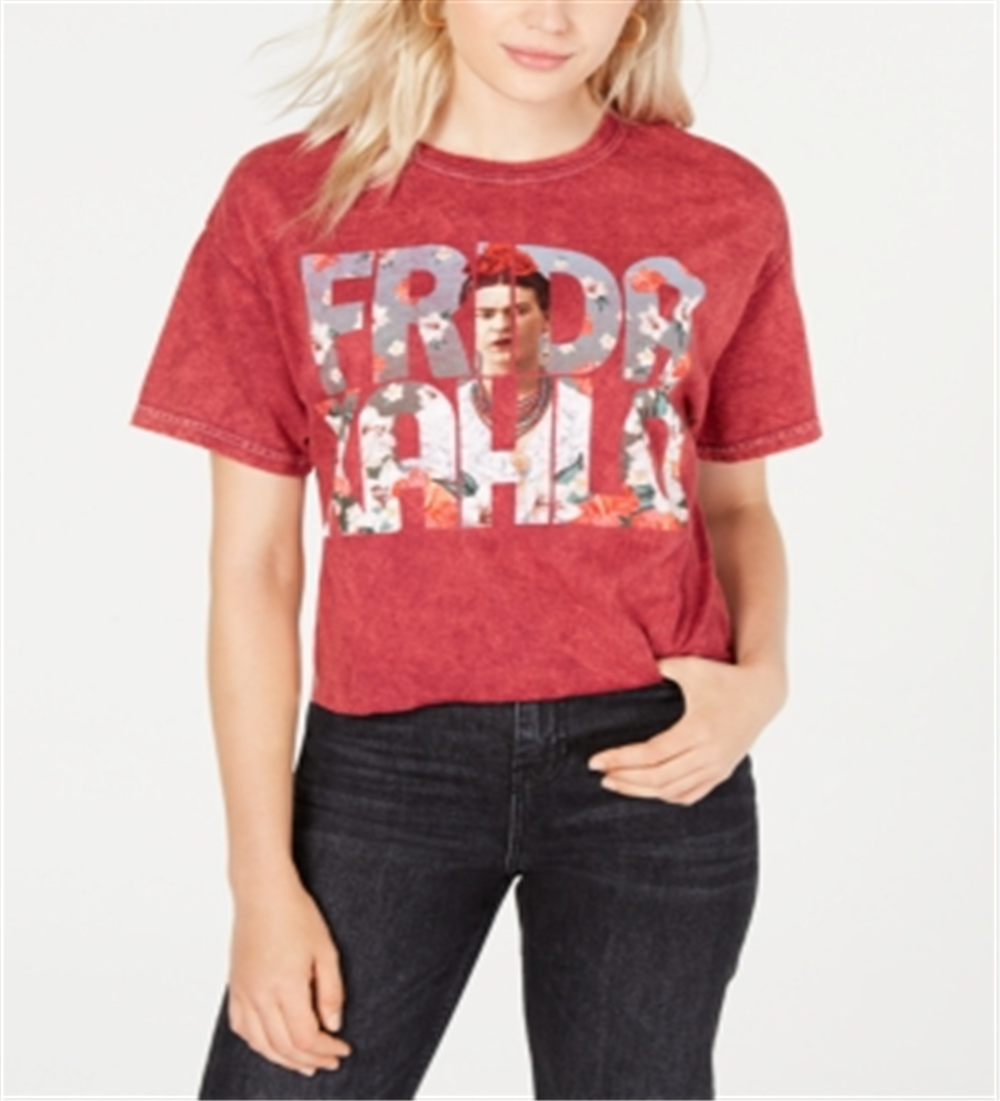 True Vintage Women's Cropped Cotton Frida Graphic T-Shirt Red Size Small
