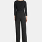 DKNY Women's 3/4 Sleeve Jewel Neck Straight Leg Jumpsuit Black Size 6