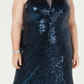 Morgan & Co Women's Trendy Plus Sequined Halter Gown Blue Size 24