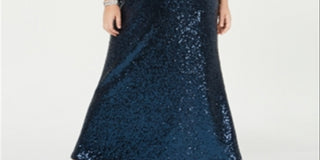 Morgan & Co Women's Trendy Plus Sequined Halter Gown Blue Size 24