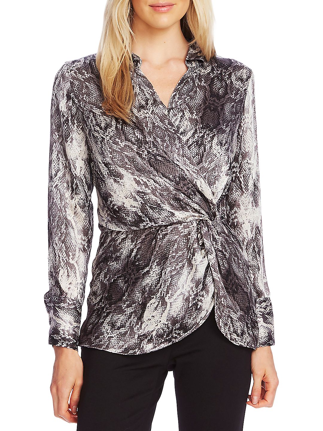 Vince Camuto Women's Animal Print Peplum Top Gray Size Small