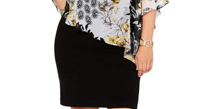 Connected Apparel Women's Floral Kimono Sleeve Above the Knee Cocktail Shift Dress Black 18W
