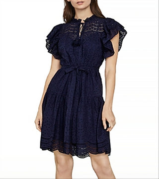 Bcbgmaxazria Women's Eyelet Ruffle Mini Dress Blue Size Large
