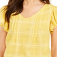 Style & Co Women's Cotton Plaid Flutter Sleeve Top Yellow Size XX-Large