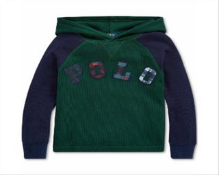 Ralph Lauren Toddler Boy's Knit Waffle Hooded Thermal Green Size 4T