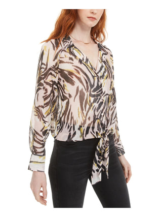 Bar III Women's Printed Semi Sheer Texture Zebra Blouse Pink Size Medium