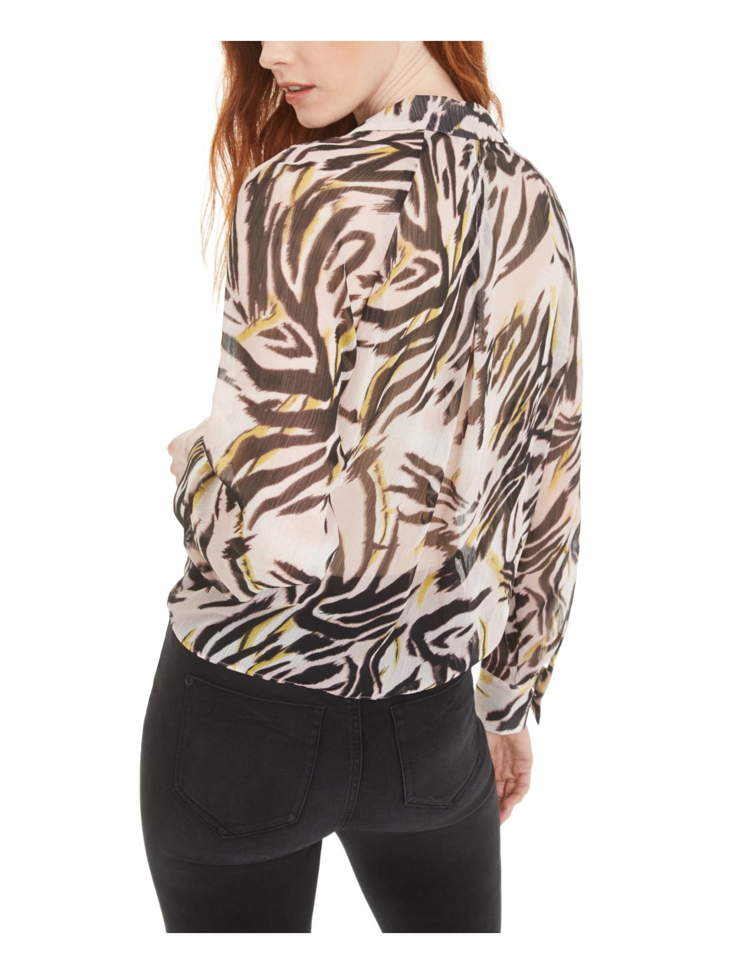 Bar III Women's Printed Semi Sheer Texture Zebra Blouse Pink Size Medium