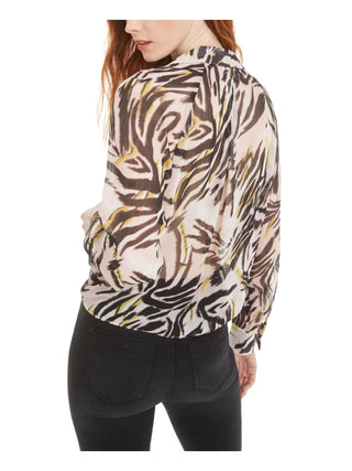 Bar III Women's Printed Semi Sheer Texture Zebra Blouse Pink Size Medium