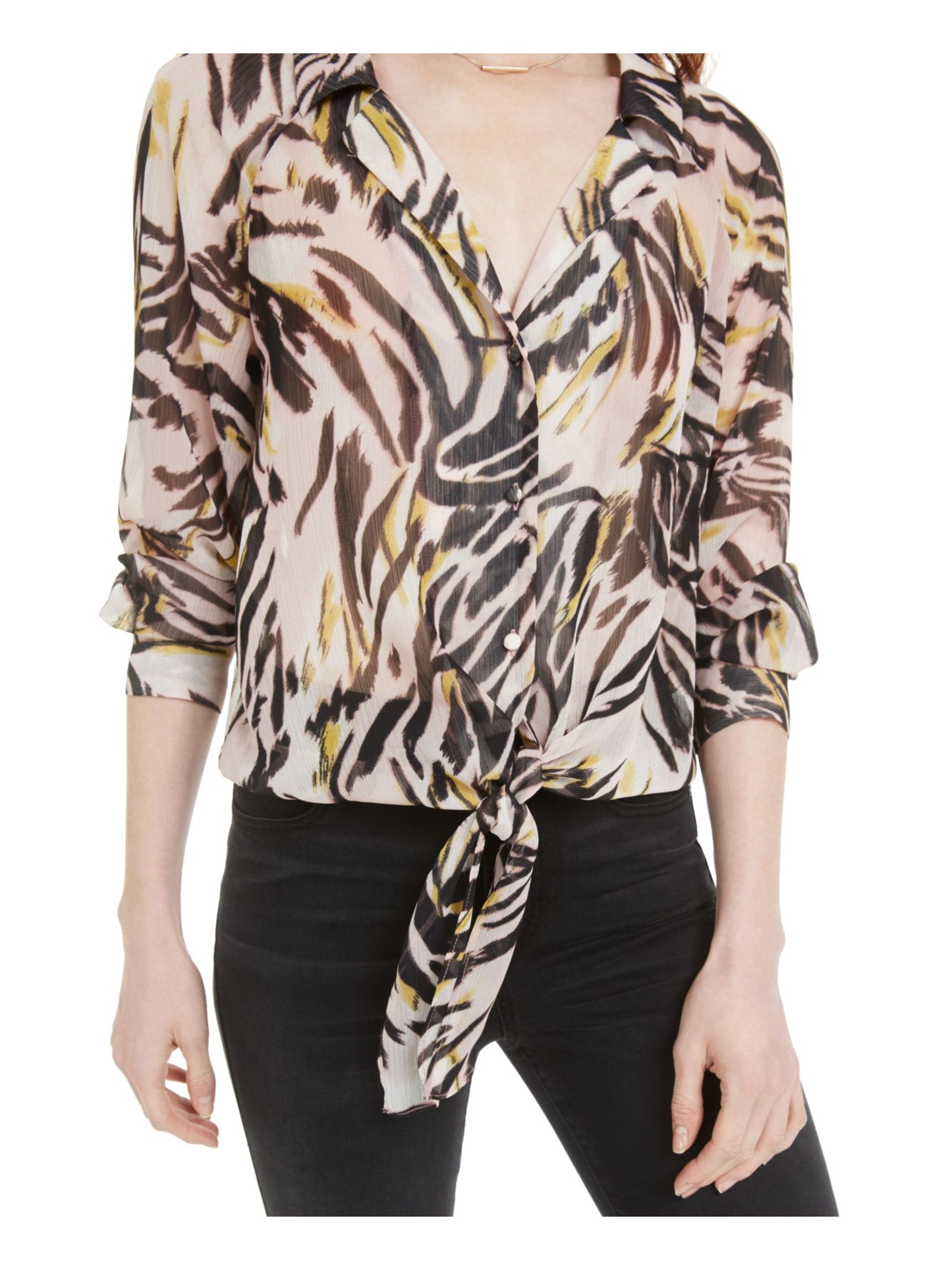 Bar III Women's Printed Semi Sheer Texture Zebra Blouse Pink Size Medium