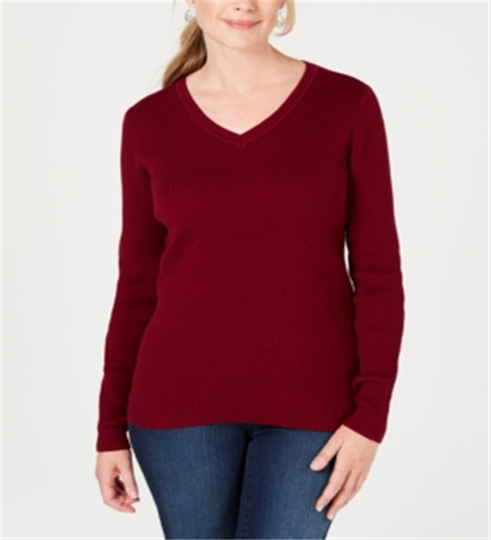 Karen Scott Women's Cotton V Neck Sweater Red Size X-Small