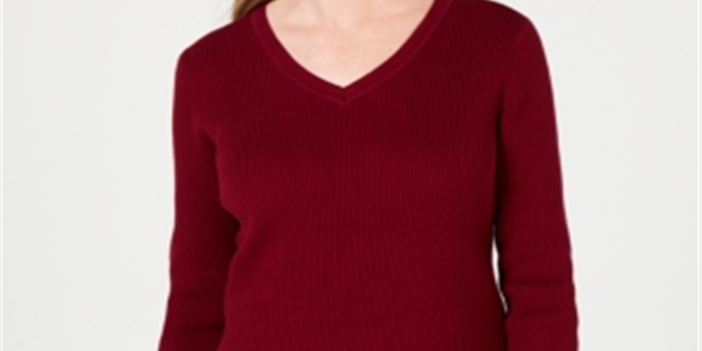 Karen Scott Women's Cotton V Neck Sweater Red Size X-Small