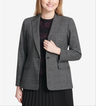 Calvin Klein Women's One Button Plaid Blazer Gray Size 6