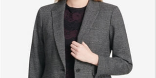 Calvin Klein Women's One Button Plaid Blazer Gray Size 6