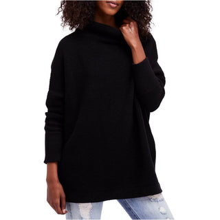 Free People Women's Ottoman Ribbed Tunic Sweater Black Size Small