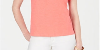 Charter Club Women's Split Neck Cotton Top Pink Size Medium