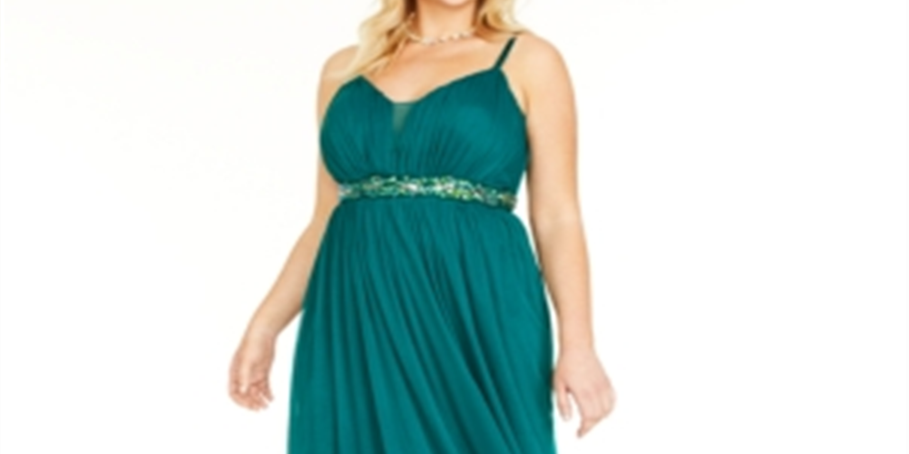 Teeze Me Women's Trendy Plus Rhinestone Trim Gown Green Size 24