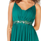 Teeze Me Women's Embellished Spaghetti Strap V Neck Maxi Evening Sheath Dress Green Size 13-14