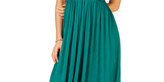 Teeze Me Women's Embellished Spaghetti Strap V Neck Maxi Evening Sheath Dress Green Size 13-14