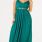 Teeze Me Women's Embellished Spaghetti Strap V Neck Maxi Evening Sheath Dress Green Size 13-14