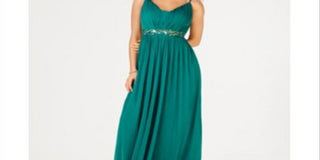 Teeze Me Women's Embellished Spaghetti Strap V Neck Maxi Evening Sheath Dress Green Size 13-14