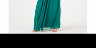 Teeze Me Women's Embellished Spaghetti Strap V Neck Maxi Evening Sheath Dress Green Size 13-14