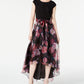 SL Fashions Women's A Line High Low Floral Print Pleat Neck Dress Black Size 8
