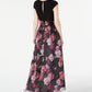 SL Fashions Women's A Line High Low Floral Print Pleat Neck Dress Black Size 8