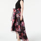 SL Fashions Women's A Line High Low Floral Print Pleat Neck Dress Black Size 8