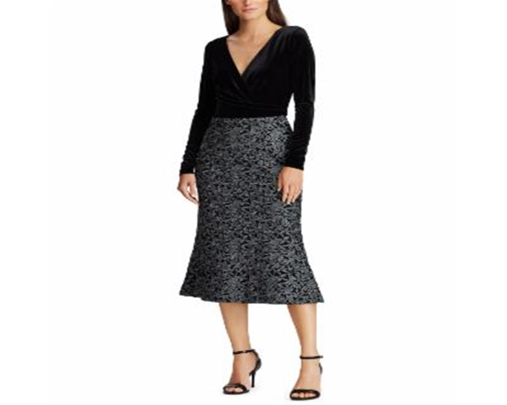 Ralph Lauren Women's Velvet Lace Dress Black Size 18