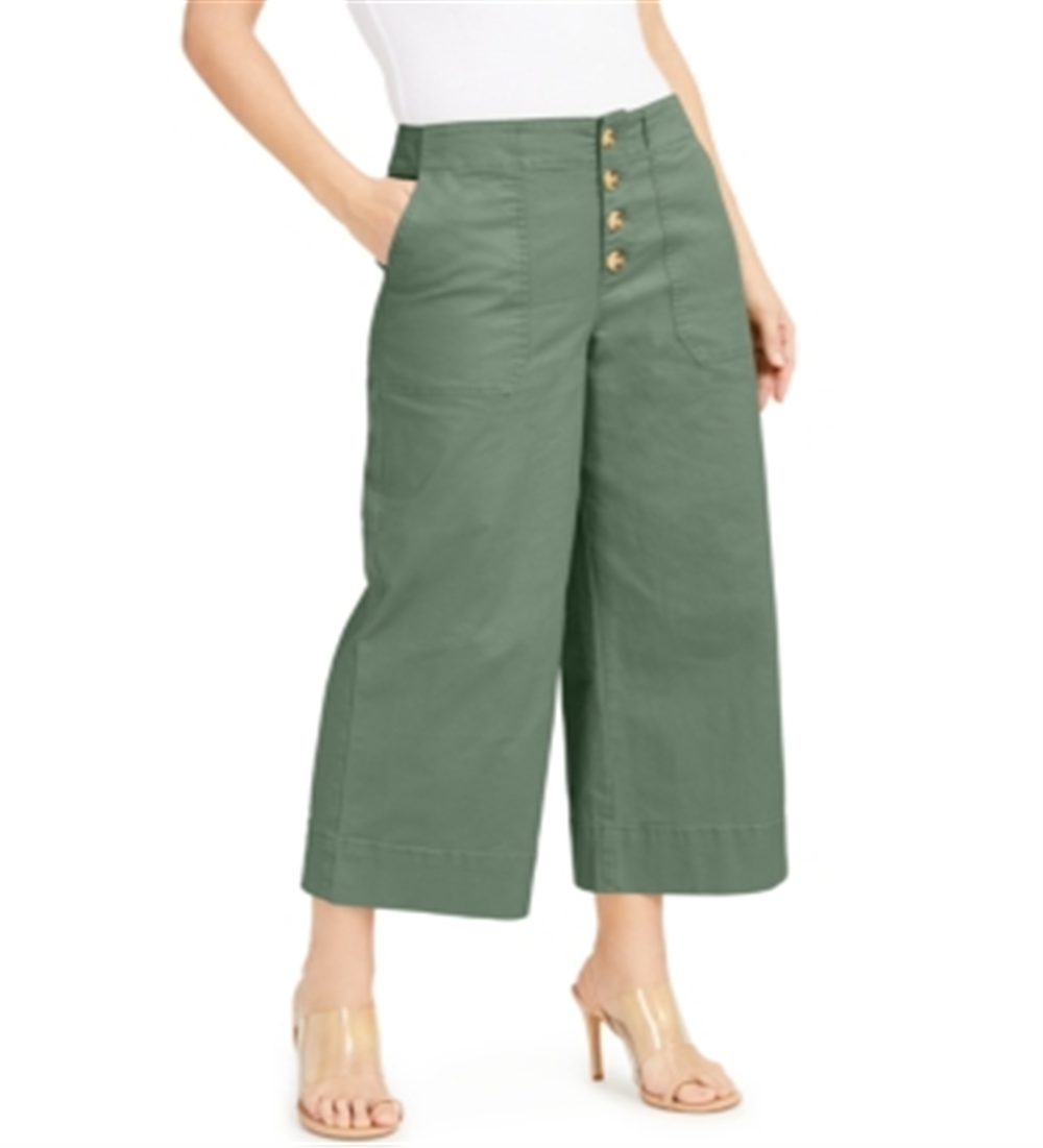 INC International Concepts Women's Wide Leg Exposed Fly Culottes Pant Green Size 4